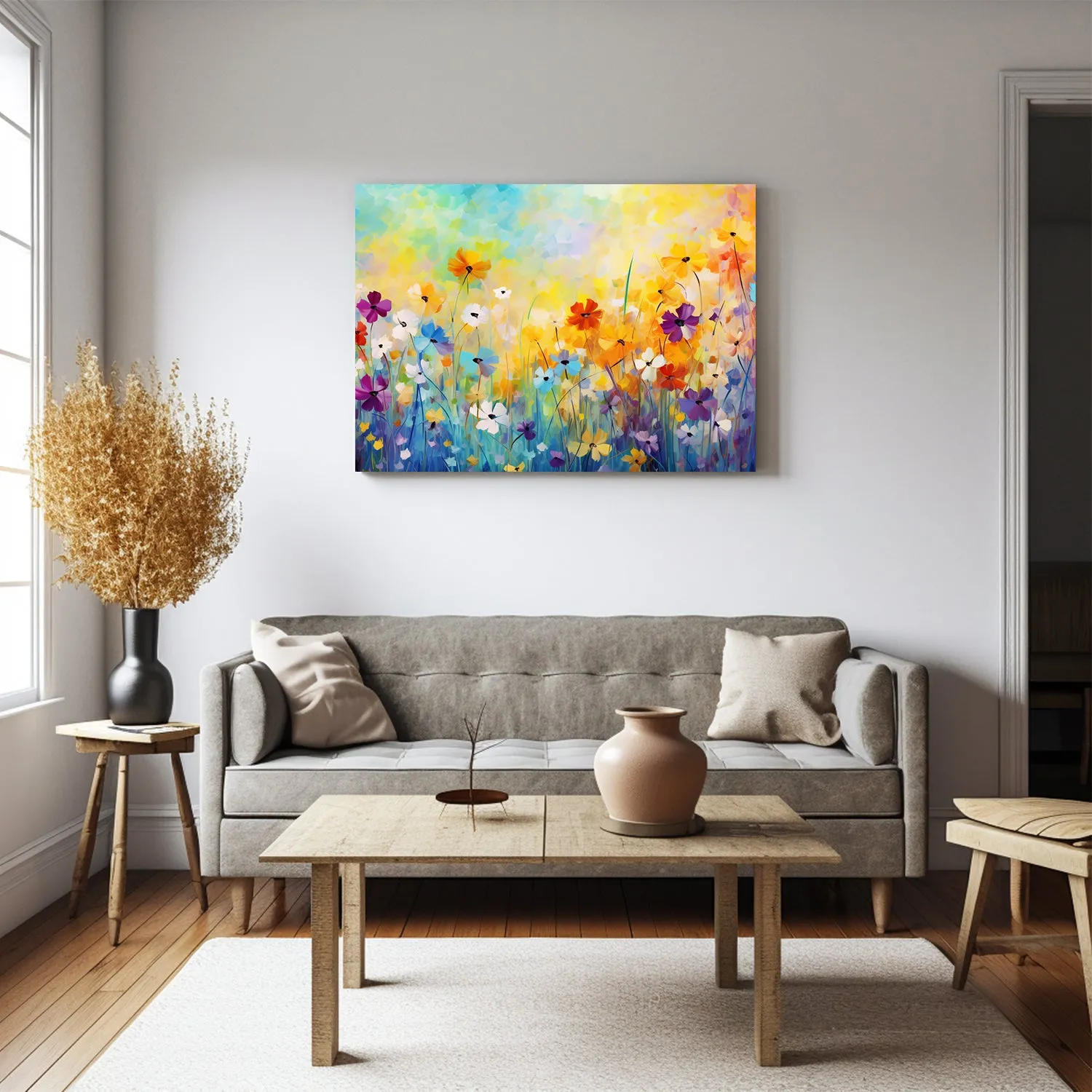 Wildflowers on Canvas, Colorful Wildflower Field Art Print 01, Minimalist Flower Wall Art, Abstract Wall Art, Watercolor flowers, Floral Print, Classic, Rustic Farmhouse, Wildflower Home Decor, Flower Painting Canvas, Floral Wall Art