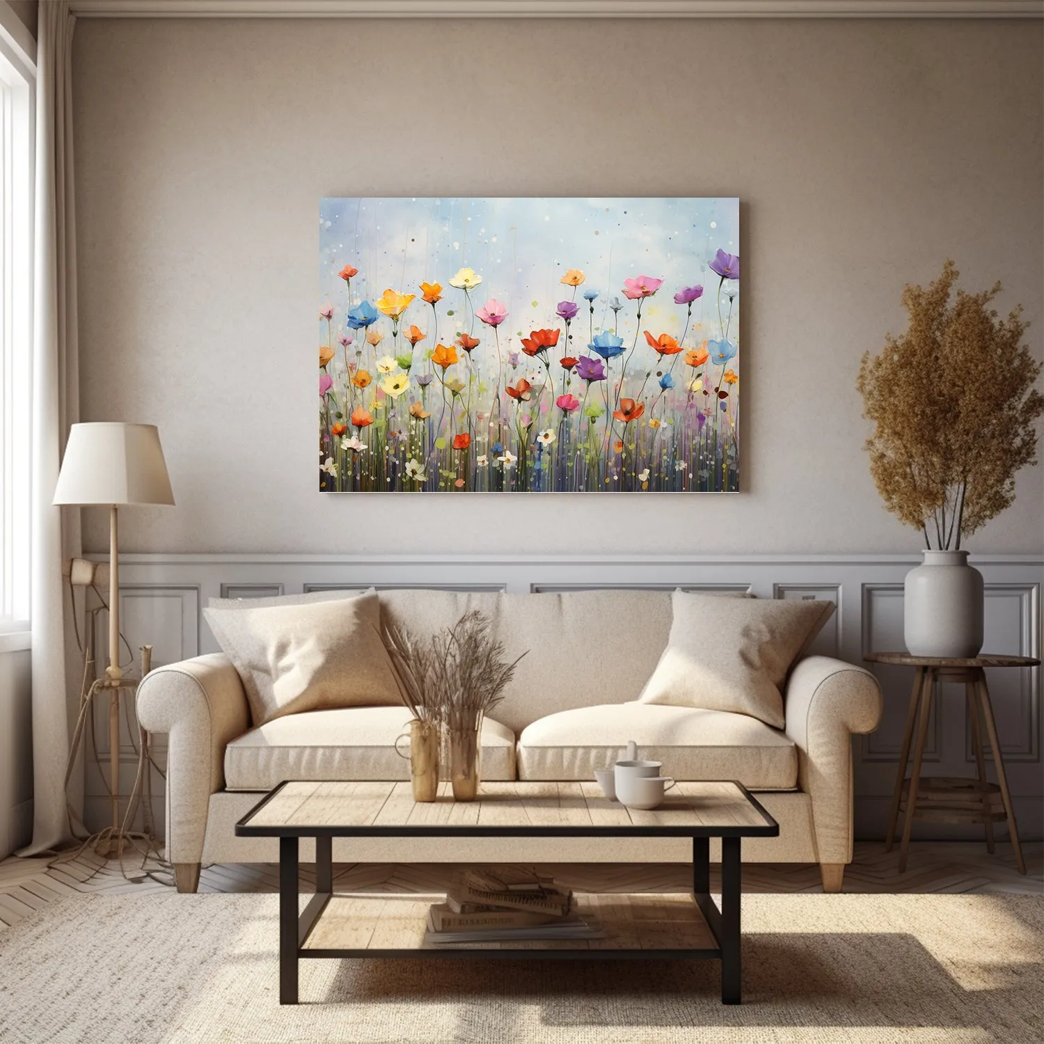 Wildflowers on Canvas, Flowers in Rain 01, Minimalist Flower Wall Art, Abstract Wall Art, Watercolor flowers, Floral Print, Classic, Rustic Farmhouse, Wildflower Home Decor, Flower Painting Canvas, Floral Wall Art