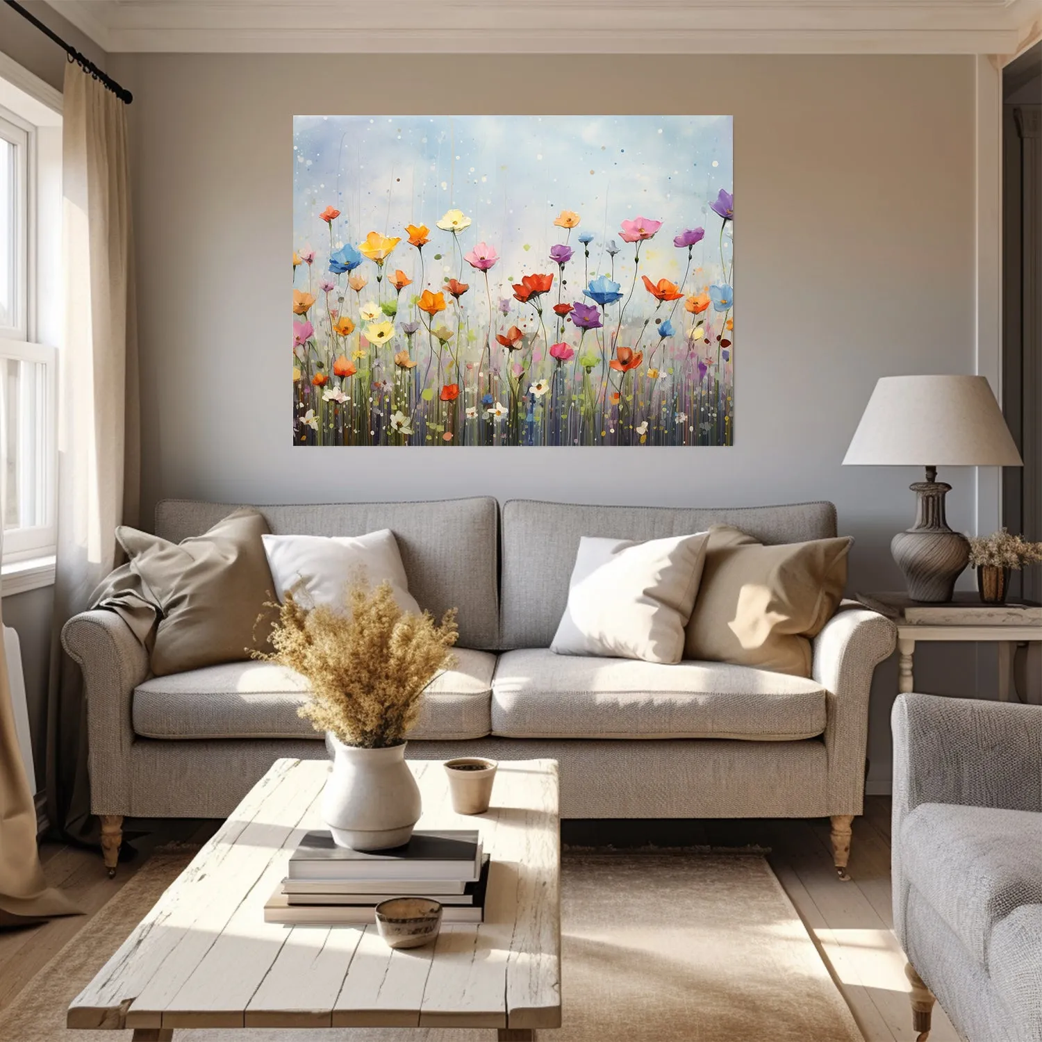 Wildflowers on Canvas, Flowers in Rain 01, Minimalist Flower Wall Art, Abstract Wall Art, Watercolor flowers, Floral Print, Classic, Rustic Farmhouse, Wildflower Home Decor, Flower Painting Canvas, Floral Wall Art