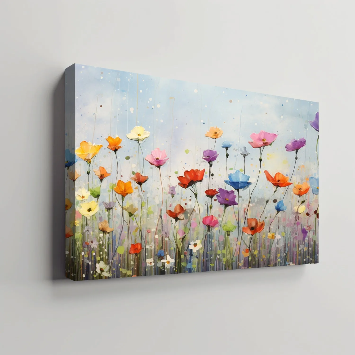 Wildflowers on Canvas, Flowers in Rain 01, Minimalist Flower Wall Art, Abstract Wall Art, Watercolor flowers, Floral Print, Classic, Rustic Farmhouse, Wildflower Home Decor, Flower Painting Canvas, Floral Wall Art