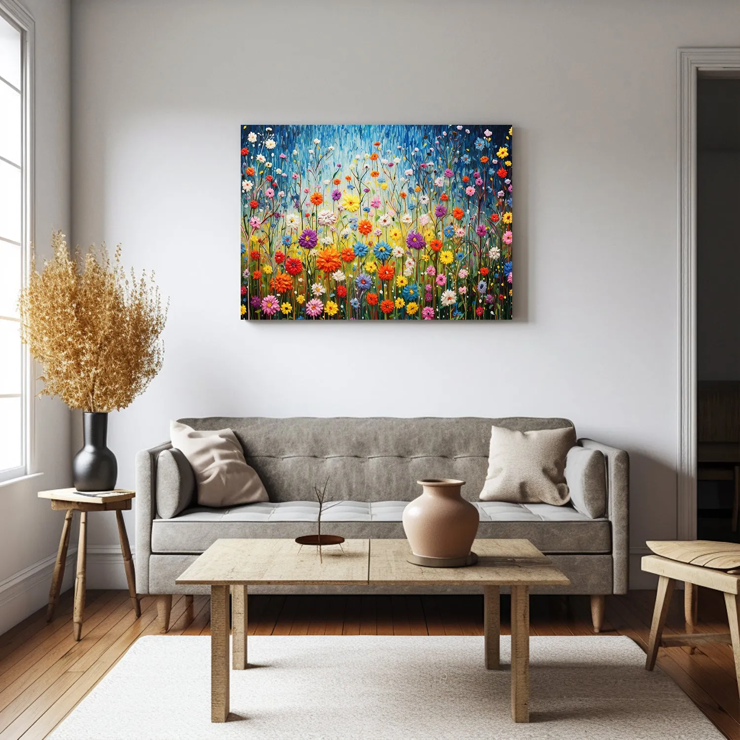Wildflowers on Canvas, Flowers in Rain 04, Minimalist Flower Wall Art, Abstract Wall Art, Watercolor flowers, Floral Print, Classic, Rustic Farmhouse, Wildflower Home Decor, Flower Painting Canvas, Floral Wall Art