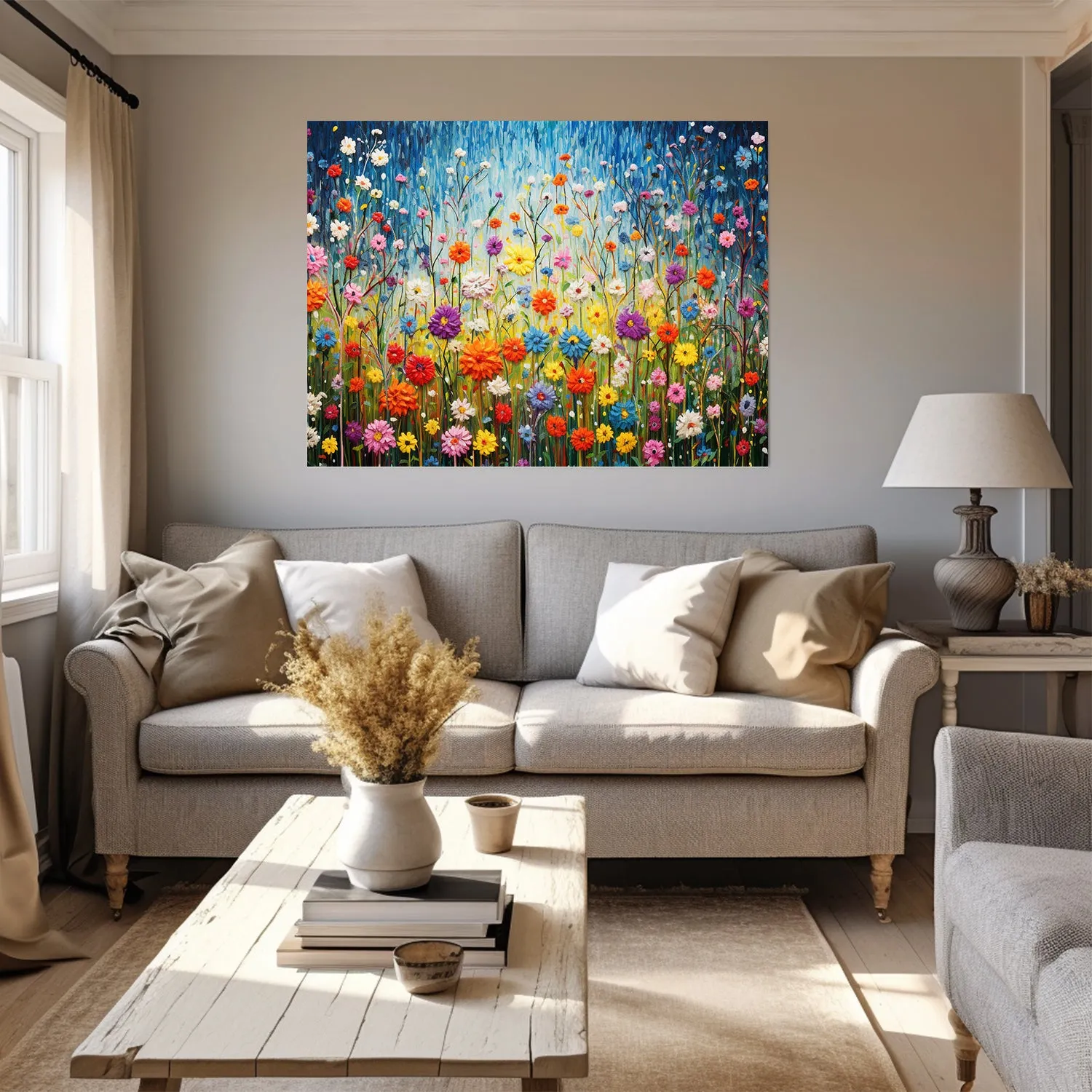 Wildflowers on Canvas, Flowers in Rain 04, Minimalist Flower Wall Art, Abstract Wall Art, Watercolor flowers, Floral Print, Classic, Rustic Farmhouse, Wildflower Home Decor, Flower Painting Canvas, Floral Wall Art