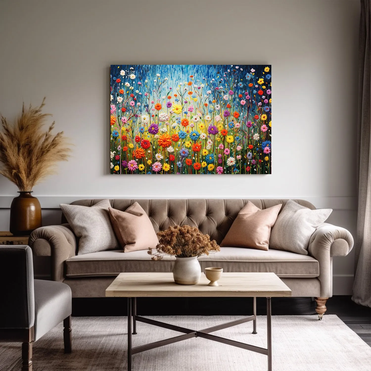 Wildflowers on Canvas, Flowers in Rain 04, Minimalist Flower Wall Art, Abstract Wall Art, Watercolor flowers, Floral Print, Classic, Rustic Farmhouse, Wildflower Home Decor, Flower Painting Canvas, Floral Wall Art