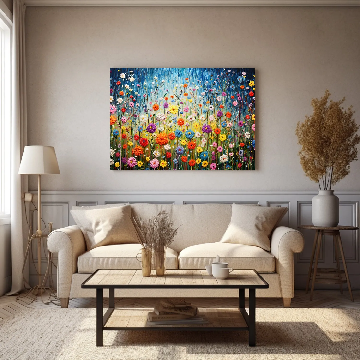 Wildflowers on Canvas, Flowers in Rain 04, Minimalist Flower Wall Art, Abstract Wall Art, Watercolor flowers, Floral Print, Classic, Rustic Farmhouse, Wildflower Home Decor, Flower Painting Canvas, Floral Wall Art