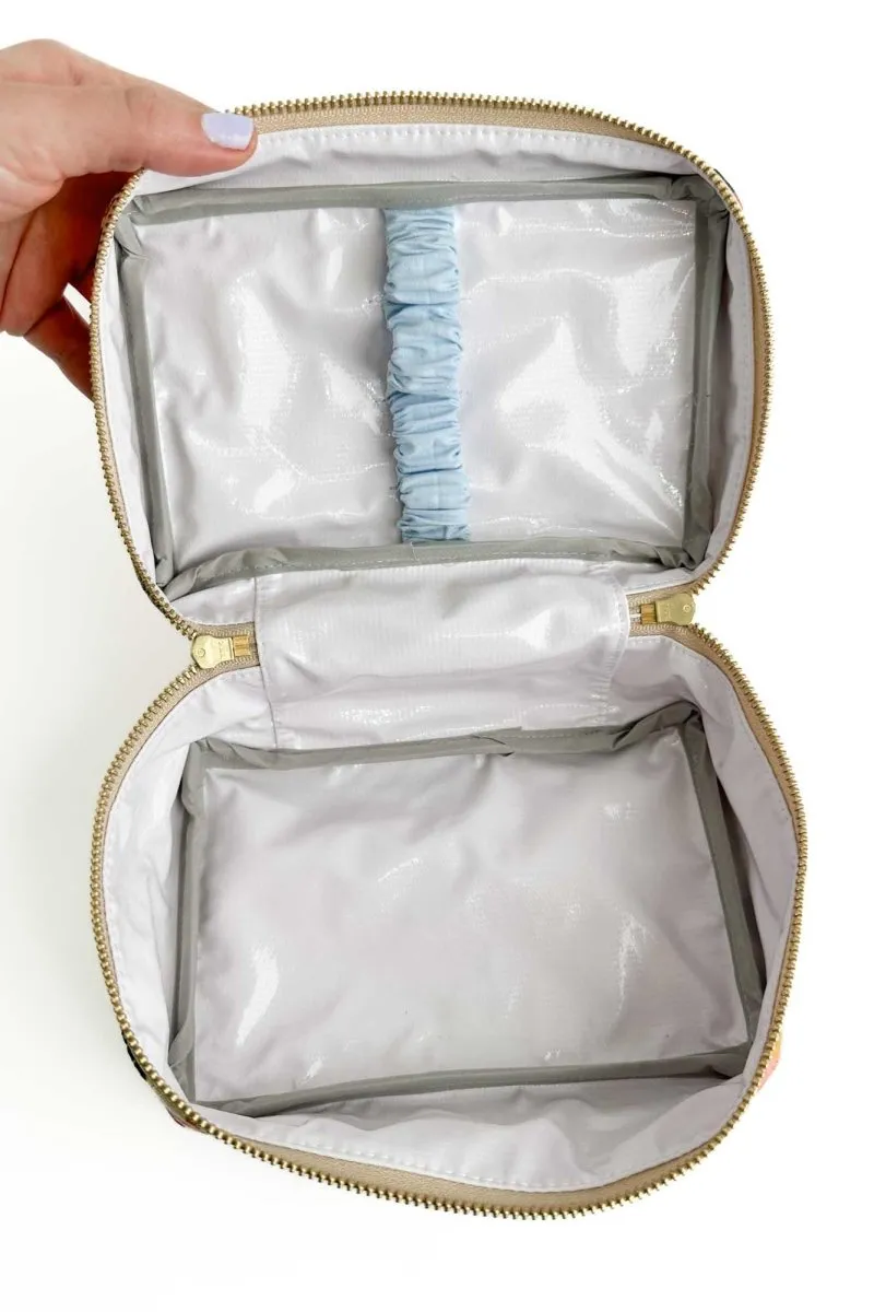 Wildwood Blue Canvas Mini Cosmetic Cube with Brush Loops