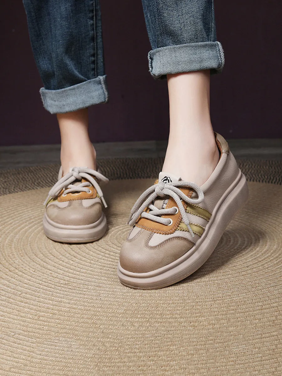 Women Casual Colorblock Leather Platform Shoes