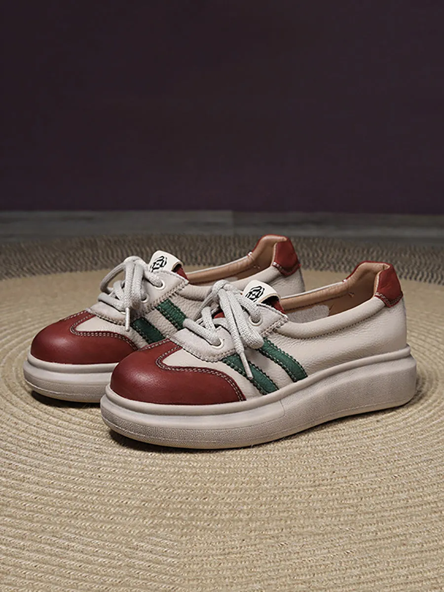Women Casual Colorblock Leather Platform Shoes