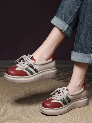 Women Casual Colorblock Leather Platform Shoes