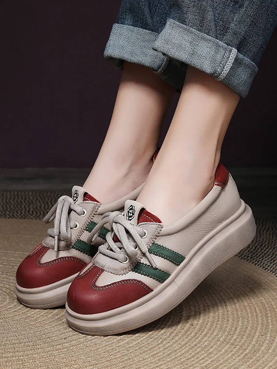 Women Casual Colorblock Leather Platform Shoes