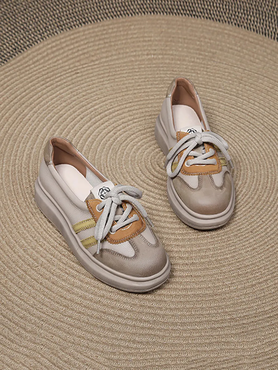 Women Casual Colorblock Leather Platform Shoes