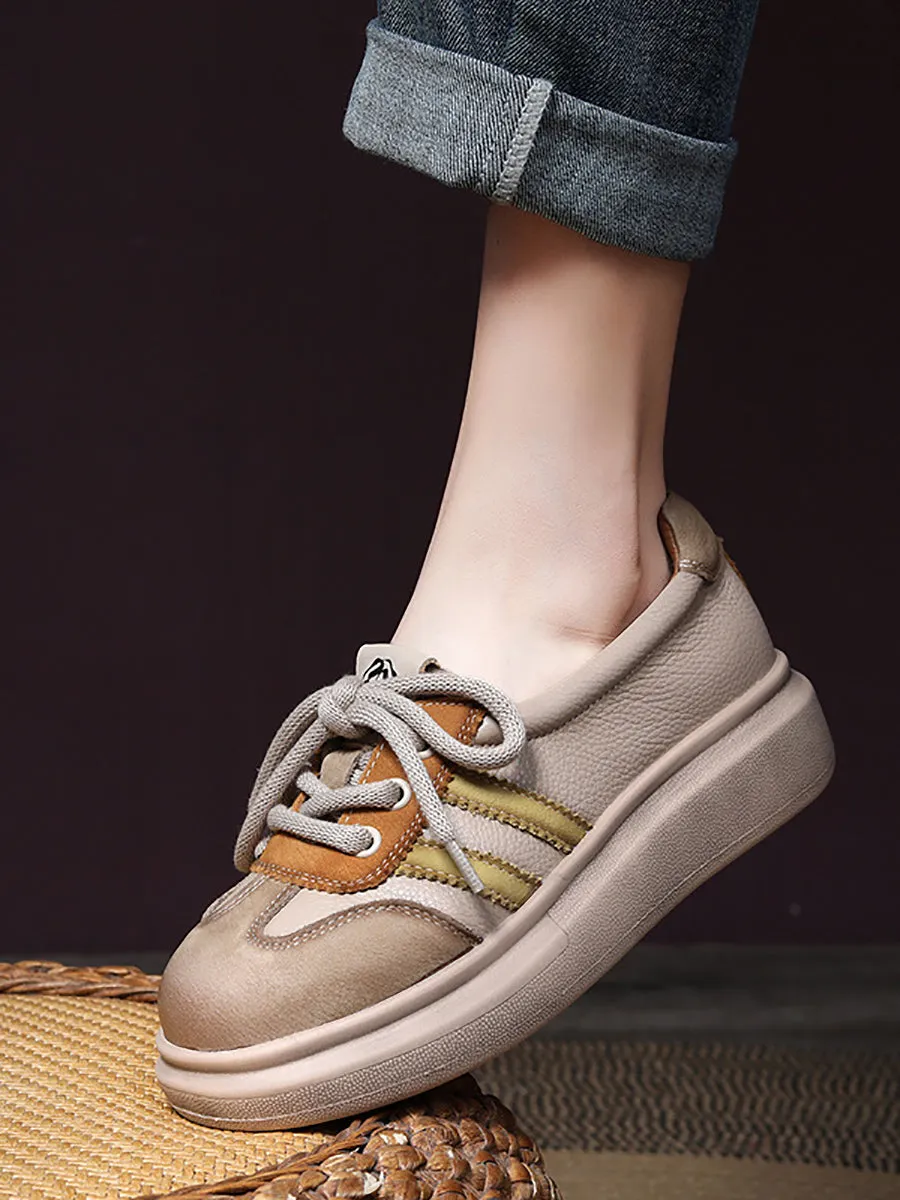 Women Casual Colorblock Leather Platform Shoes