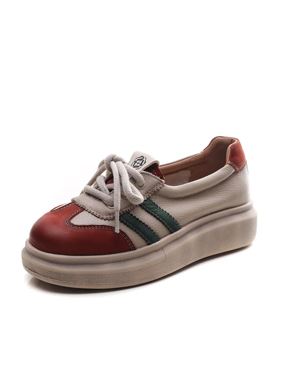Women Casual Colorblock Leather Platform Shoes