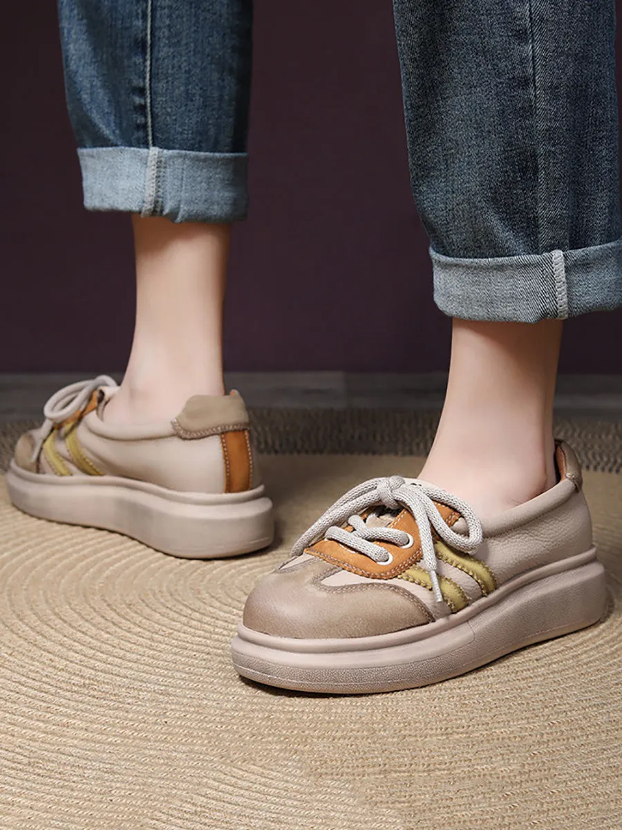 Women Casual Colorblock Leather Platform Shoes
