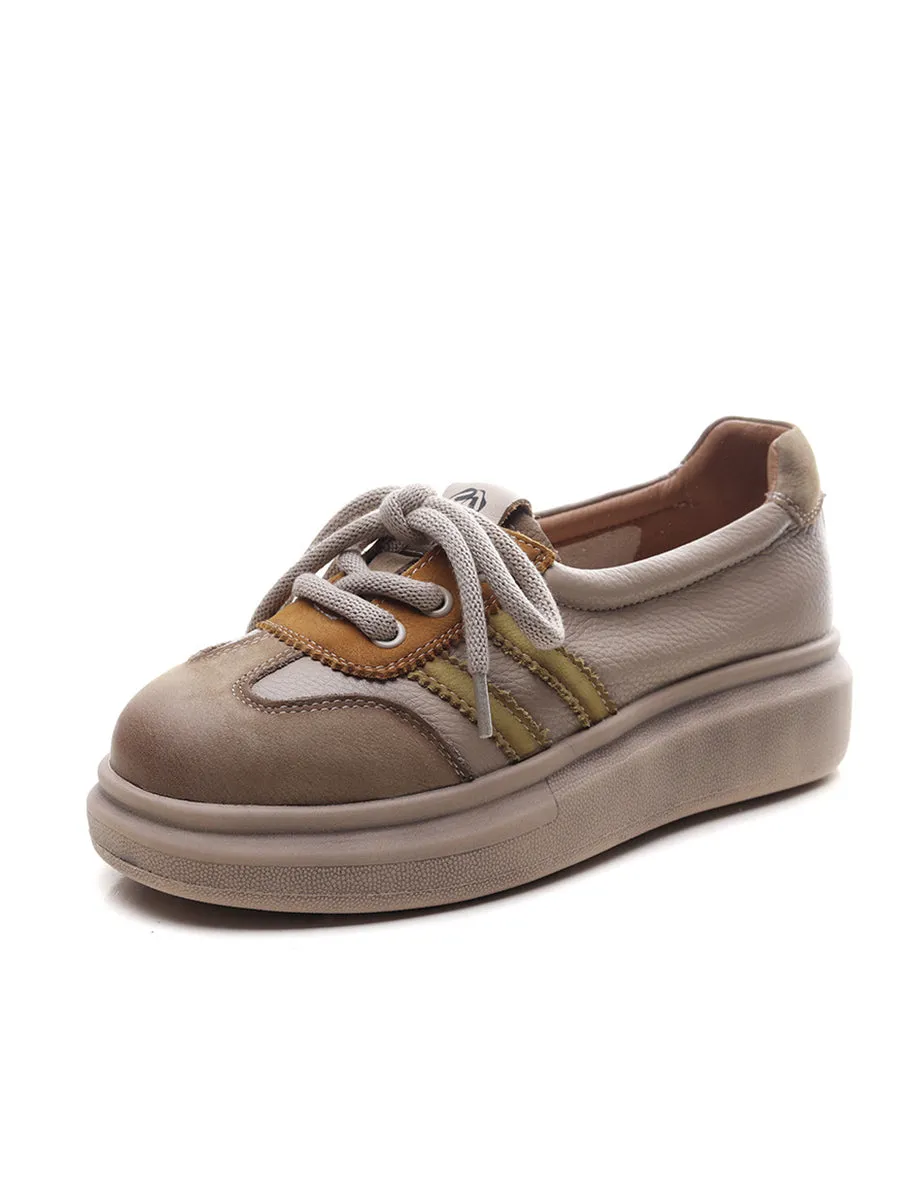 Women Casual Colorblock Leather Platform Shoes