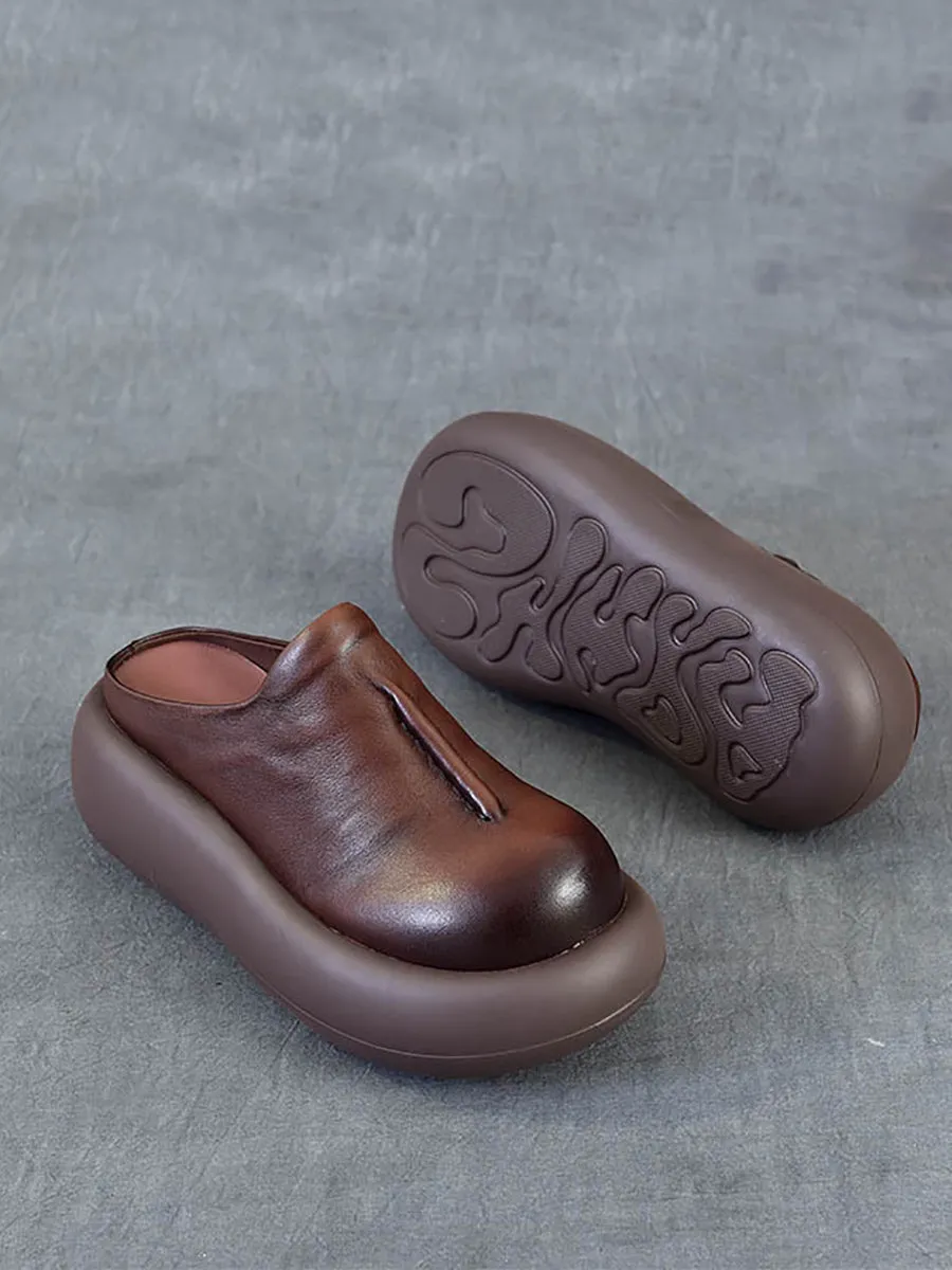 Women Casual Summer Leather Platform Slippers