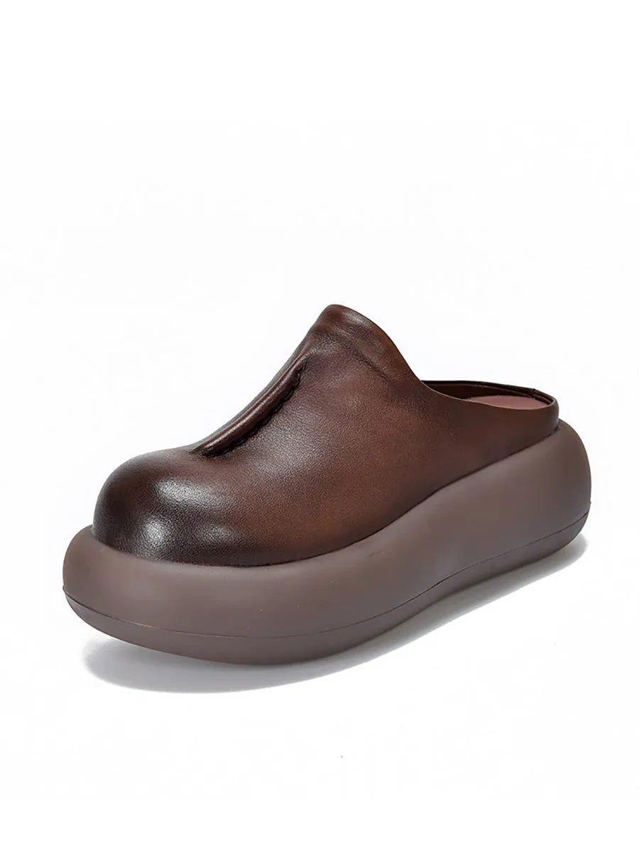 Women Casual Summer Leather Platform Slippers