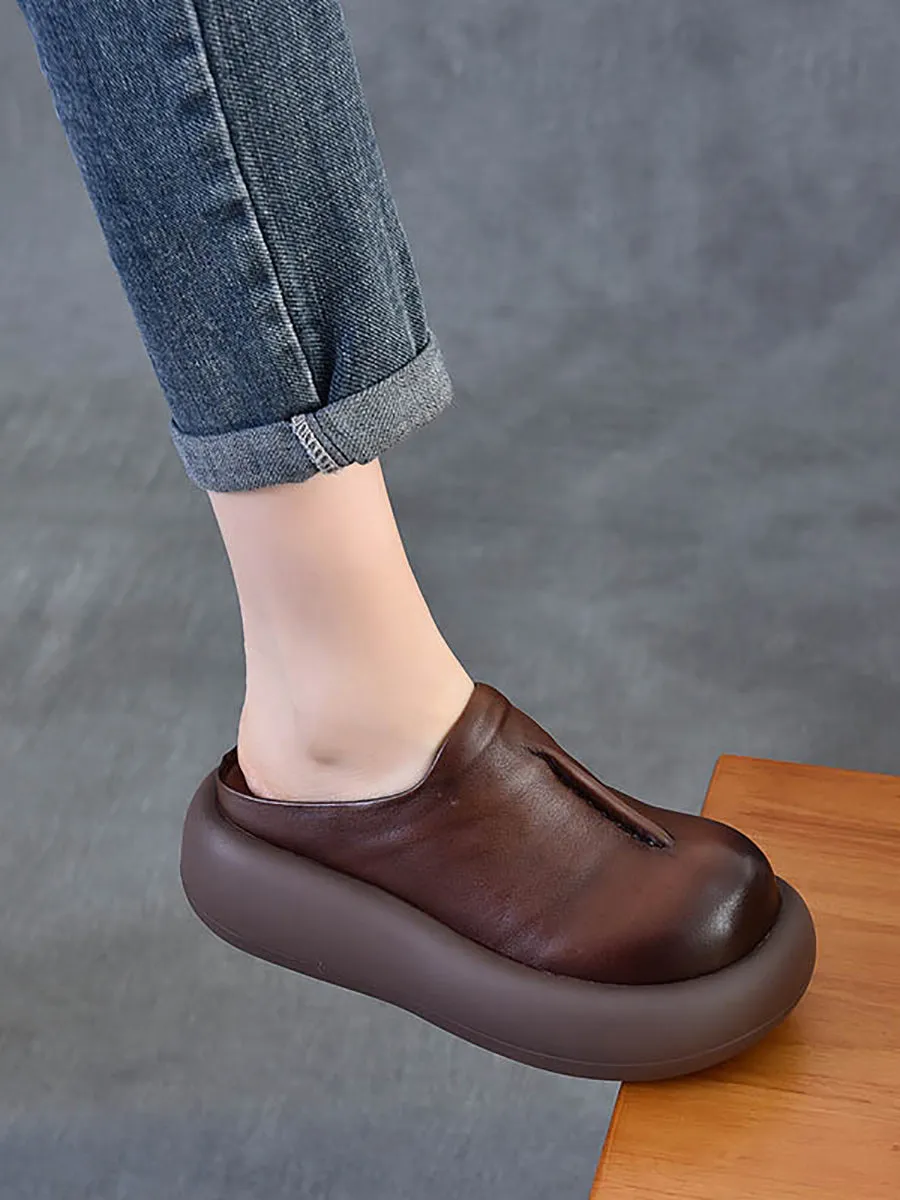 Women Casual Summer Leather Platform Slippers
