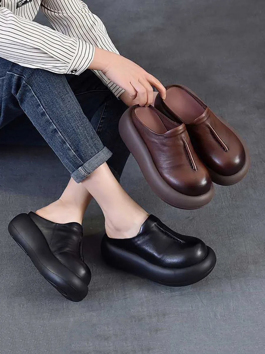 Women Casual Summer Leather Platform Slippers
