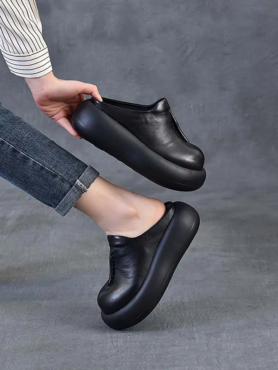 Women Casual Summer Leather Platform Slippers