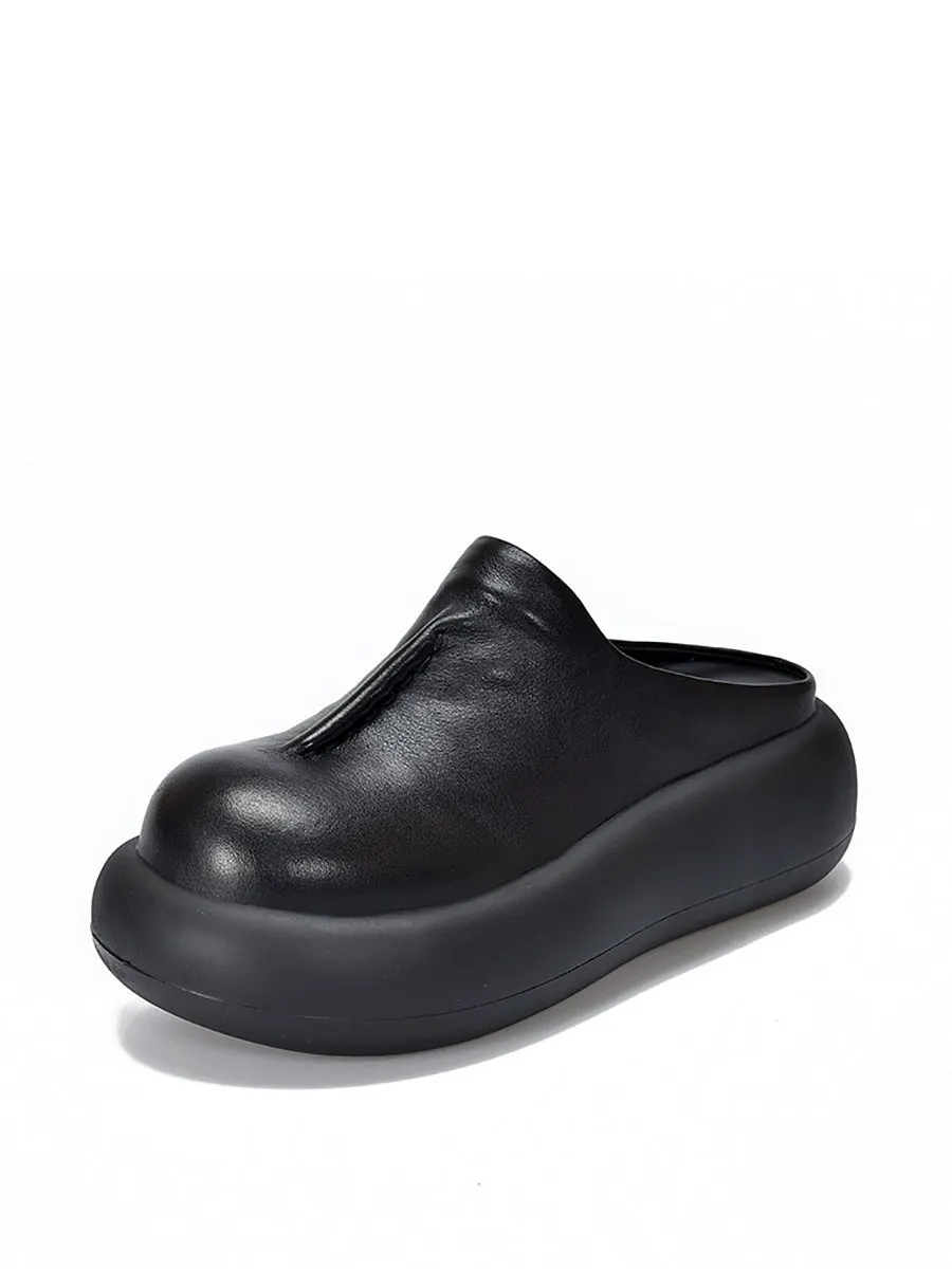Women Casual Summer Leather Platform Slippers