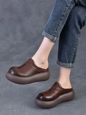 Women Casual Summer Leather Platform Slippers