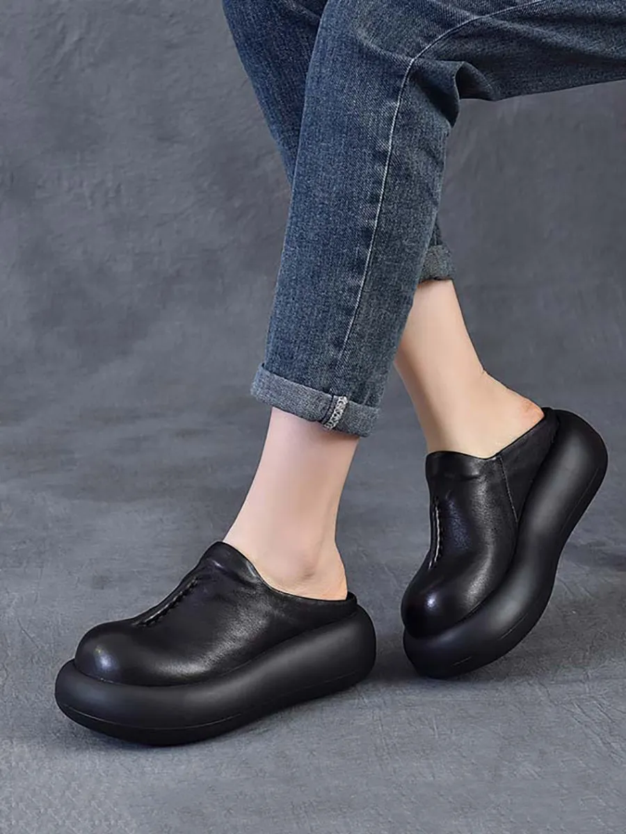 Women Casual Summer Leather Platform Slippers