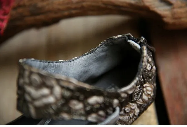 Women Flats Embellished Flower Ballet Flats Genuine Leather Ankle Strap Women Slip On Handmade Women Shoe