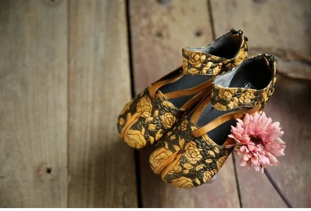 Women Flats Embellished Flower Ballet Flats Genuine Leather Ankle Strap Women Slip On Handmade Women Shoe