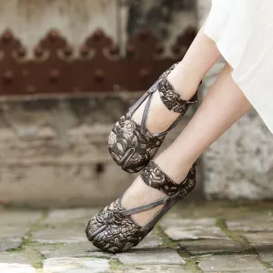 Women Flats Embellished Flower Ballet Flats Genuine Leather Ankle Strap Women Slip On Handmade Women Shoe