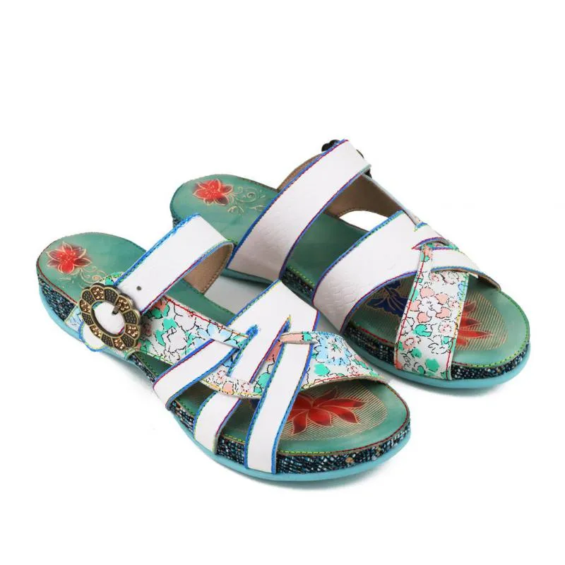 Women Genuine Leather Handmade Outside Slippers