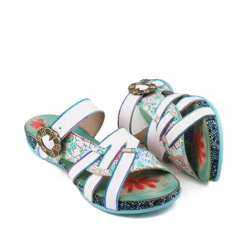 Women Genuine Leather Handmade Outside Slippers