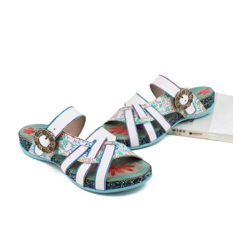 Women Genuine Leather Handmade Outside Slippers