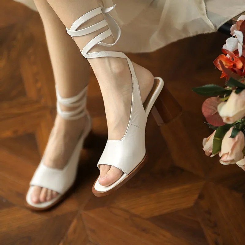 Women Sandals Back Strap Cow Leather Shoes