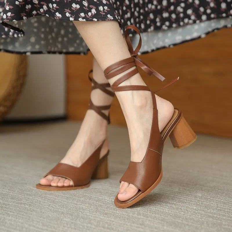 Women Sandals Back Strap Cow Leather Shoes