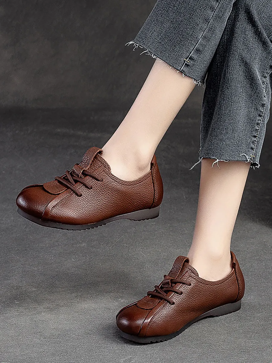 Women Spring Genuine Leather Low Heel Shoes