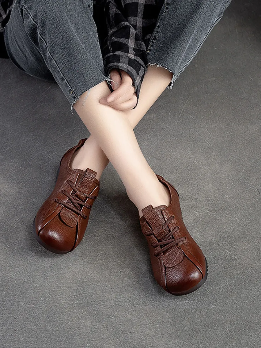 Women Spring Genuine Leather Low Heel Shoes