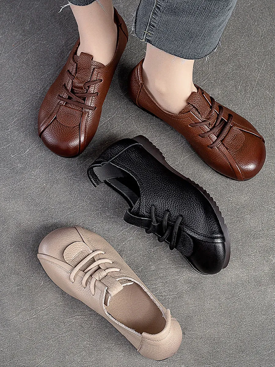 Women Spring Genuine Leather Low Heel Shoes