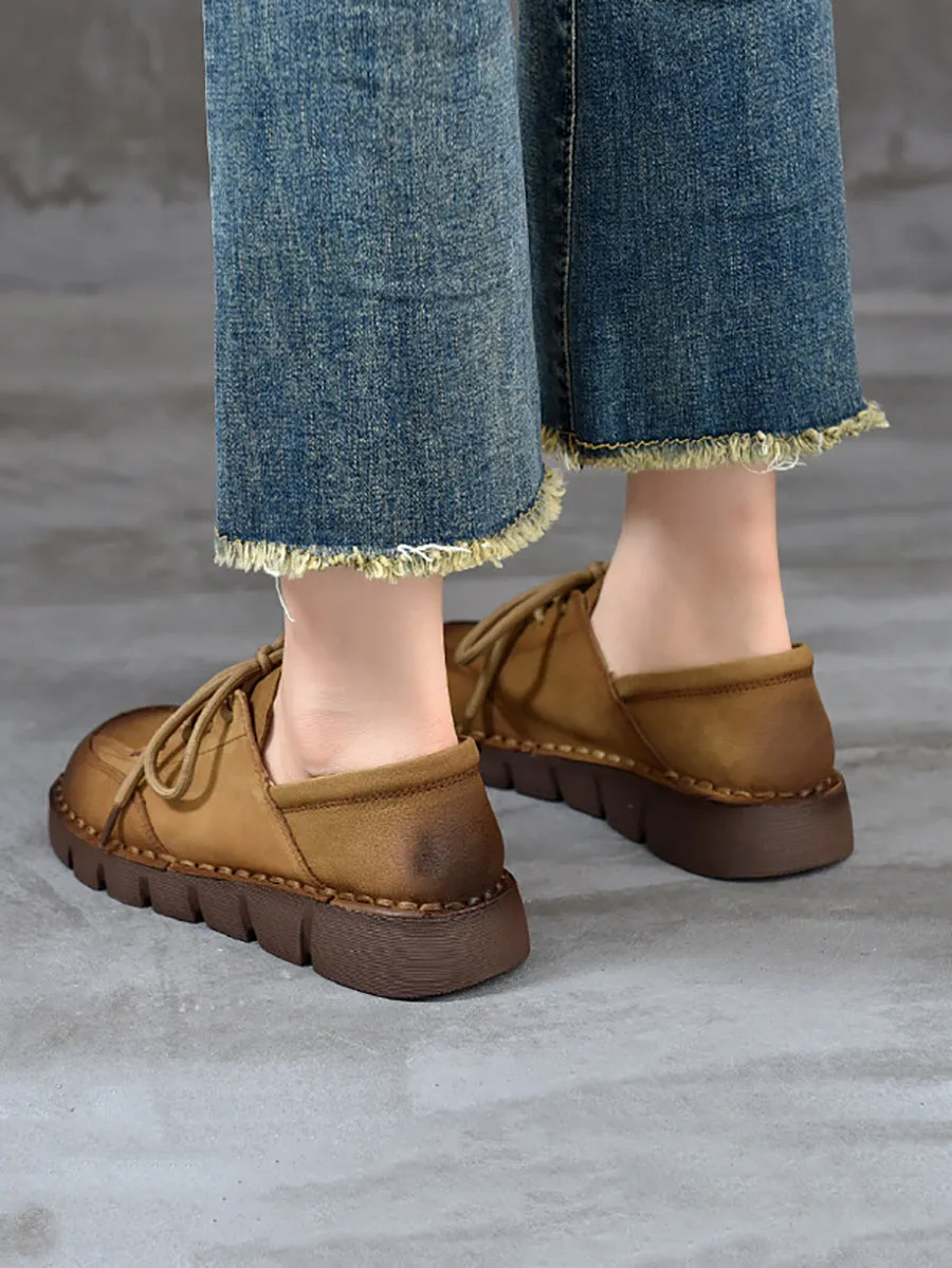 Women Spring Genuine Leather Low Heel Shoes
