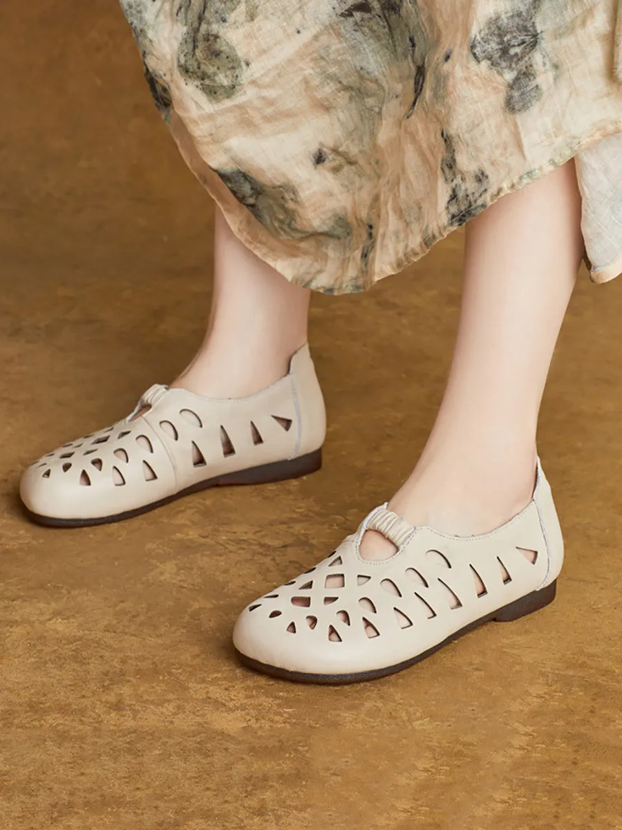 Women Summer Casual Leather Hollow Out Shoes