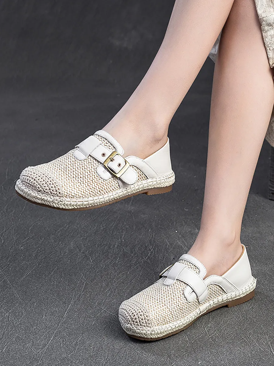 Women Summer Vintage Weave Leather Spliced Shoes