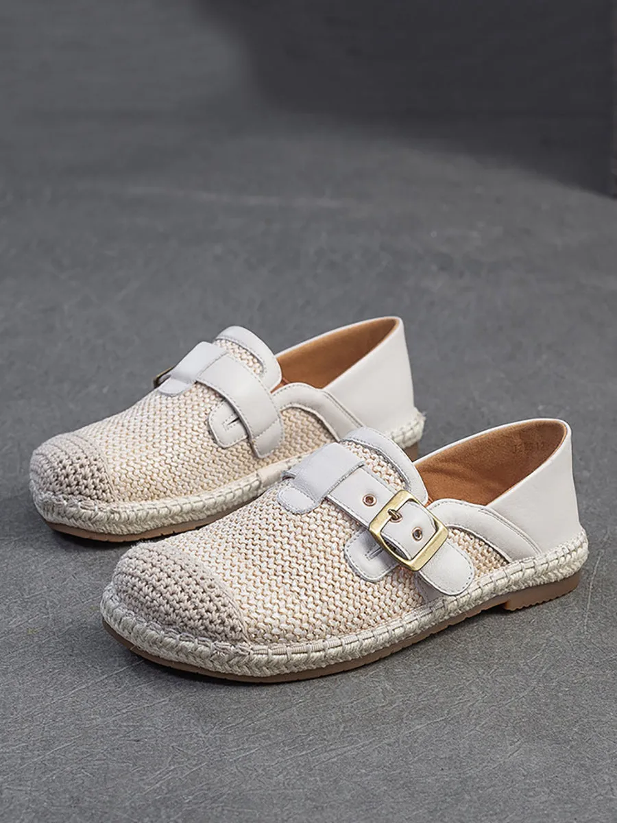 Women Summer Vintage Weave Leather Spliced Shoes