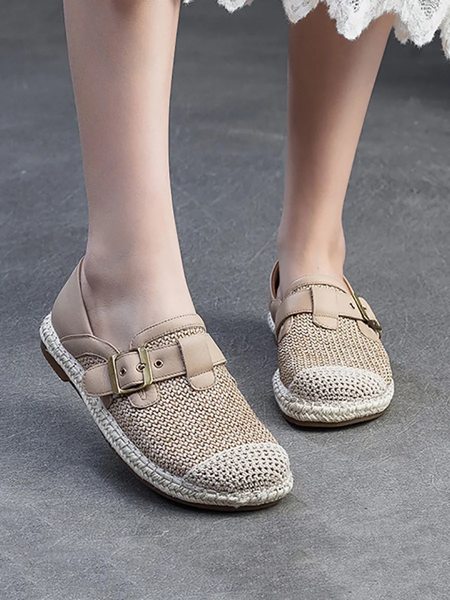 Women Summer Vintage Weave Leather Spliced Shoes