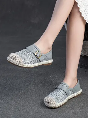 Women Summer Vintage Weave Leather Spliced Shoes