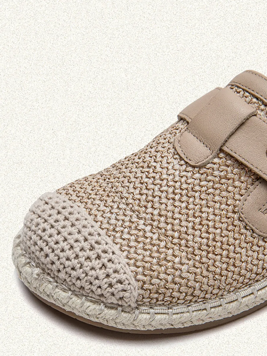 Women Summer Vintage Weave Leather Spliced Shoes