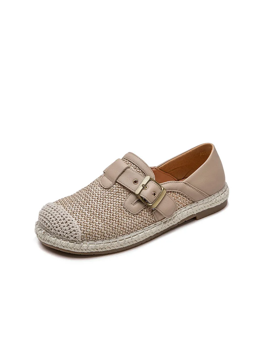 Women Summer Vintage Weave Leather Spliced Shoes