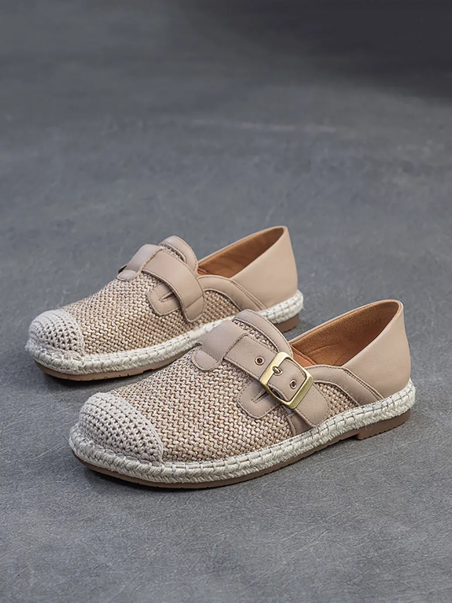 Women Summer Vintage Weave Leather Spliced Shoes