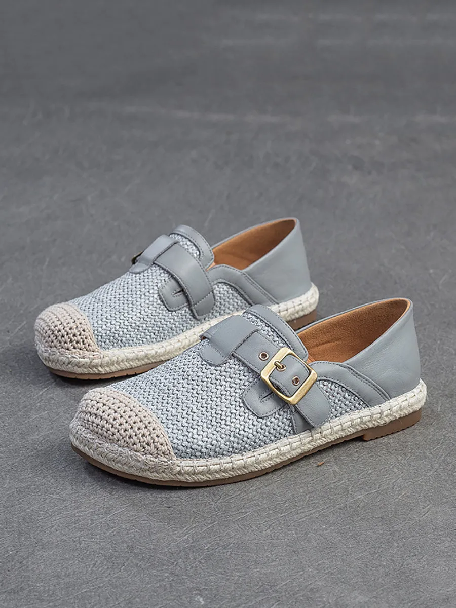 Women Summer Vintage Weave Leather Spliced Shoes