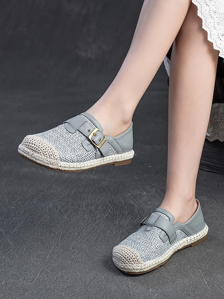 Women Summer Vintage Weave Leather Spliced Shoes