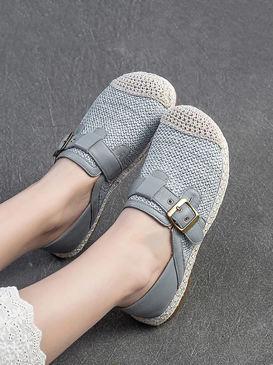 Women Summer Vintage Weave Leather Spliced Shoes