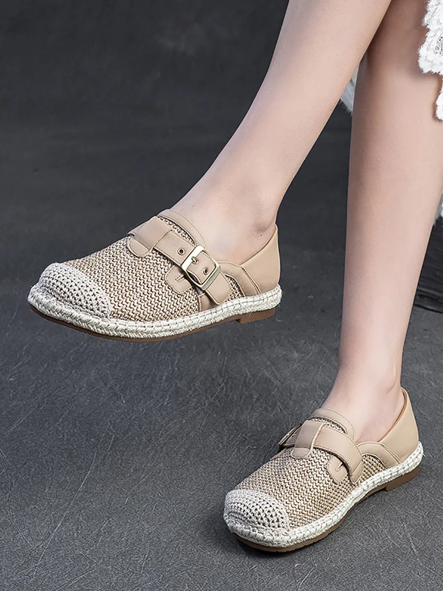 Women Summer Vintage Weave Leather Spliced Shoes